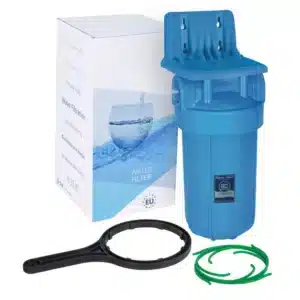 10"-os Big Blue szűrőház műanyag tartókonzollal, szűrőház kulccsal, 1" csatlakozással AF